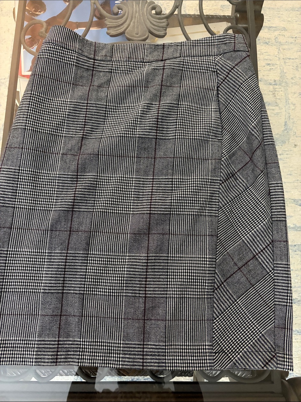a new day Gray Glen Plaid Pencil Skirt with Red Windowpane with pockets